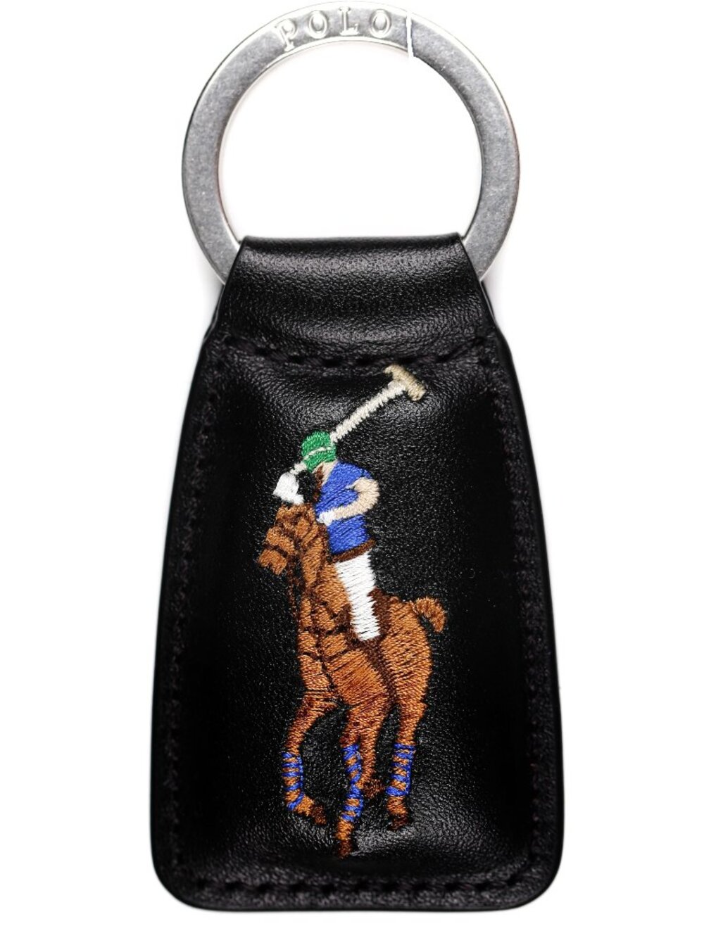 NWT Polo Ralph Lauren Embroidered Pony Leather Keychain Key Fob Ring Black